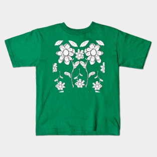 Sketched Flower Pattern (black and white) Kids T-Shirt